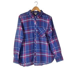 Woolrich Women Long Sleeve Flannel Button Down Shirt Blue Pink Plaid Grunge XXL